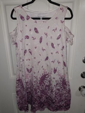 Robbie Bee White and Purple Paisley Cold-Shoulder Dress Size Large